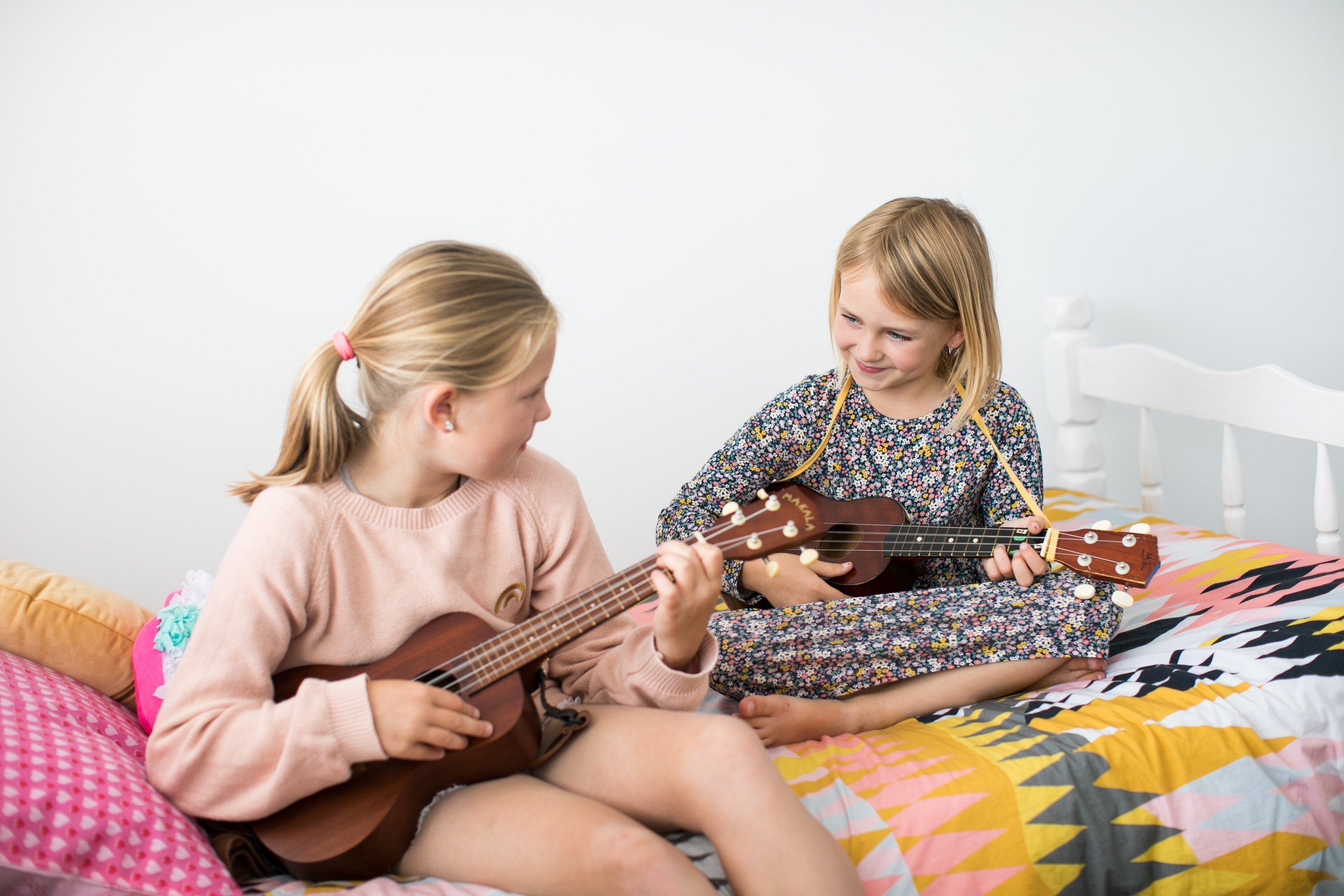 Salina Galvan Photography - Classic Builders - Girls Playing Ukulele in Bedroom-0254
